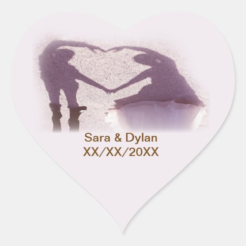 Bridal Couple Silhouette Heart in Sand Wedding Heart Sticker
