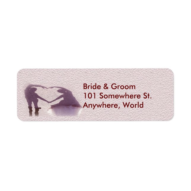 Bridal Couple Silhouette Heart in Sand Wedding Label (Front)