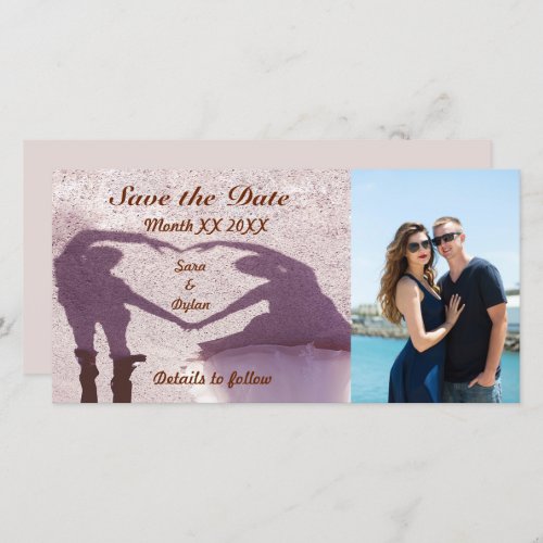 Bridal Couple Silhouette Heart in Sand Wedding Save The Date