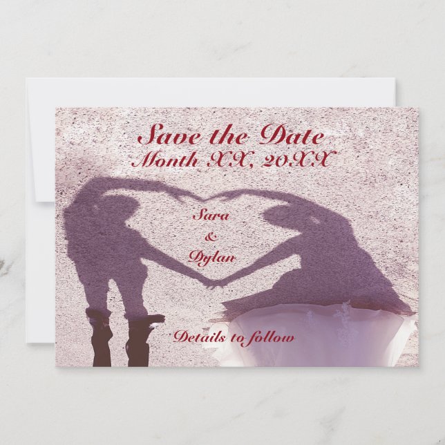Bridal Couple Silhouette Heart in Sand Wedding Save The Date (Front)