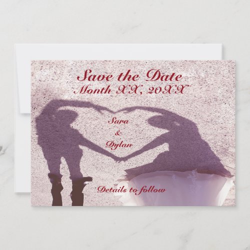 Bridal Couple Silhouette Heart in Sand Wedding Save The Date