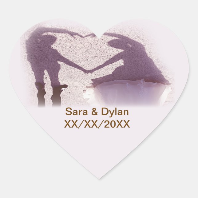 Bridal Couple Silhouette Heart in Sand Wedding Sticker (Front)