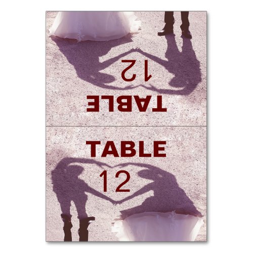 Bridal Couple Silhouette Heart in Sand Wedding Table Number