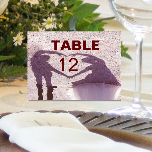 Bridal Couple Silhouette Heart in Sand Wedding Table Number (Bridal Couple Silhouette Heart in Sand Wedding Table Number)