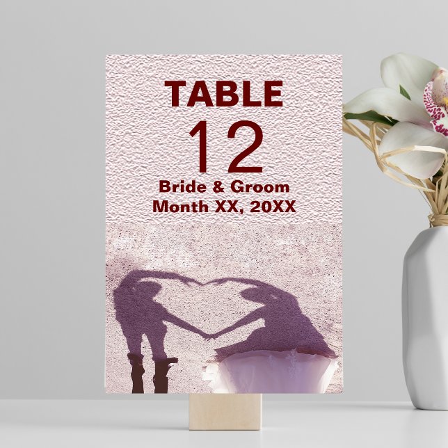 Bridal Couple Silhouette Heart in Sand Wedding Table Number (Bridal Couple Silhouette Heart in Sand Wedding Table Number)