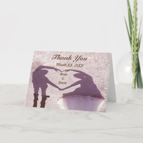 Bridal Couple Silhouette Heart in Sand Wedding Thank You Card
