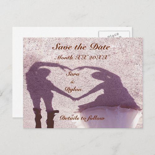 Bridal Couple Silhouette Heart Sand Save The Date Announcement Postcard