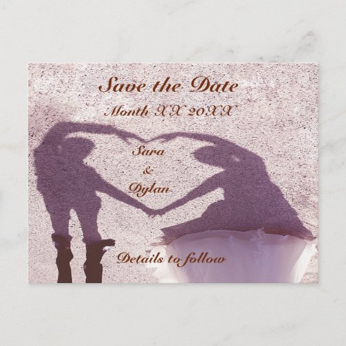 Bridal Couple Silhouette Heart Sand Save The Date Announcement Postcard