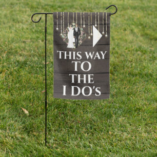 Bridal couple string lights floral wreath brown garden flag