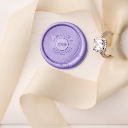 Bridal couples names luna dot plain simple purple wax seal stamp