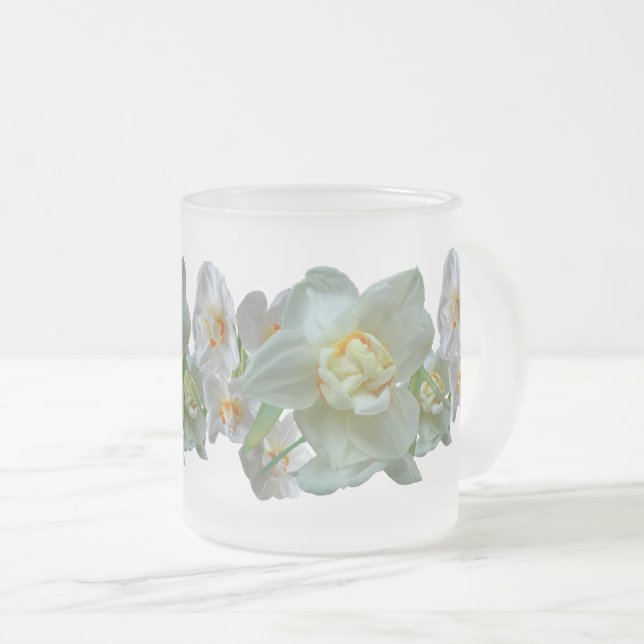 Bridal Crown Daffodils Close Up Frosted Glass Mug (Front Right)