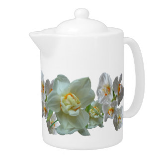 Bridal Crown Daffodils Close Up Teapot