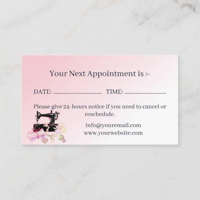 Bridal Dress Alterations Pink Appointment Card (Back)