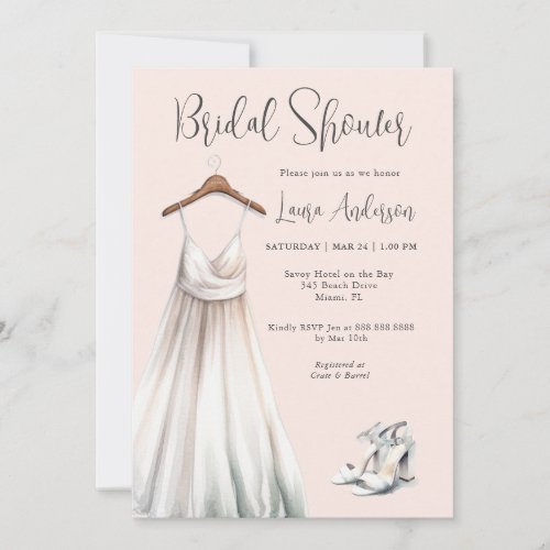 Bridal Dress Blush pink  Grey Bridal Shower Invitation