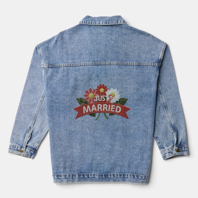 Bridal embroidery just married patch denim jacket (Back)