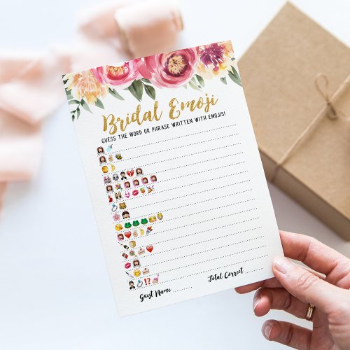 Bridal emoji game with Answers Bridal shower Card