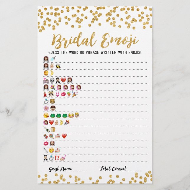 Bridal emoji game with Answers Bridal shower game (Front)