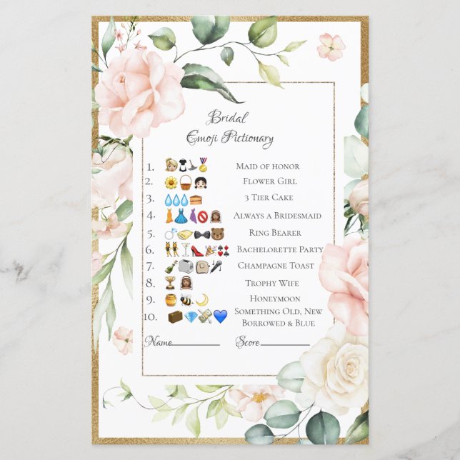 Bridal Emoji Pictionary Answers Sheet (Front)