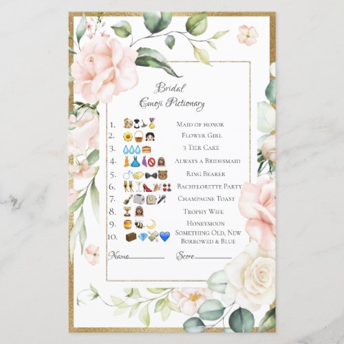 Bridal Emoji Pictionary Answers Sheet