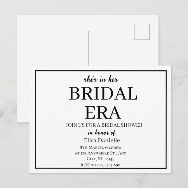Bridal Era Minimalist Modern Custom Bridal Shower  Postcard (Front/Back)