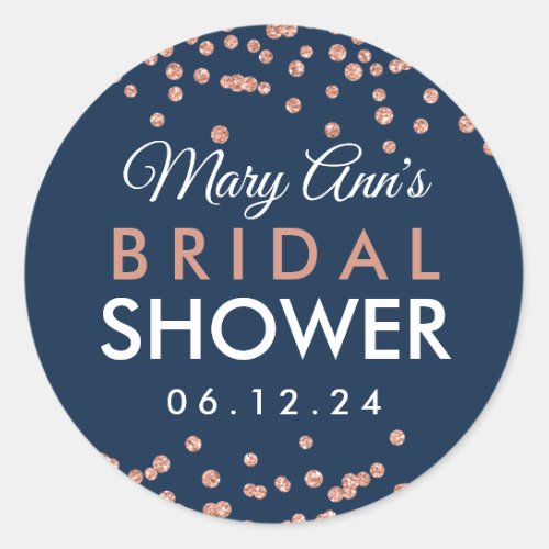 Bridal Favor Tag Rose Gold Glitter Confetti Navy