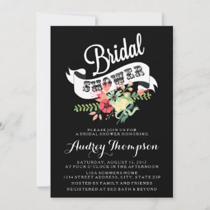 Bridal Floral Bouquet and Banner Shower Invitation