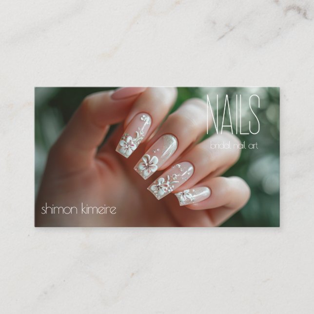 Bridal Floral Nail Art Manicurist Loyalty  Business Card (Front)