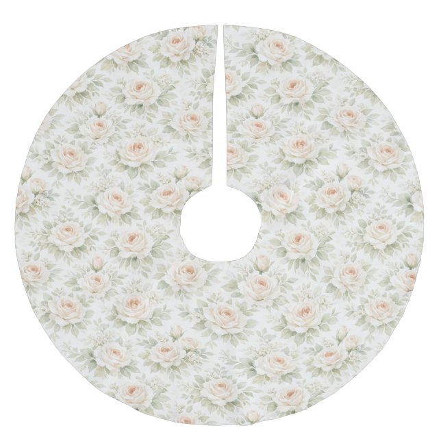 Bridal Floral Pattern Brushed Polyester Tree Skirt (Front)