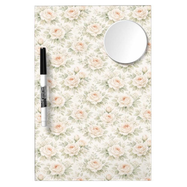 Bridal Floral Pattern Dry Erase Board With Mirror (Front)
