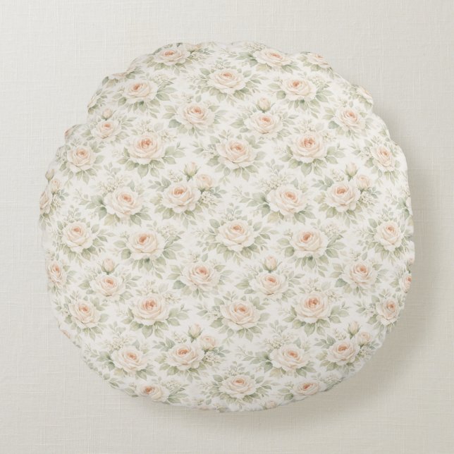 Bridal Floral Pattern Round Pillow (Front)