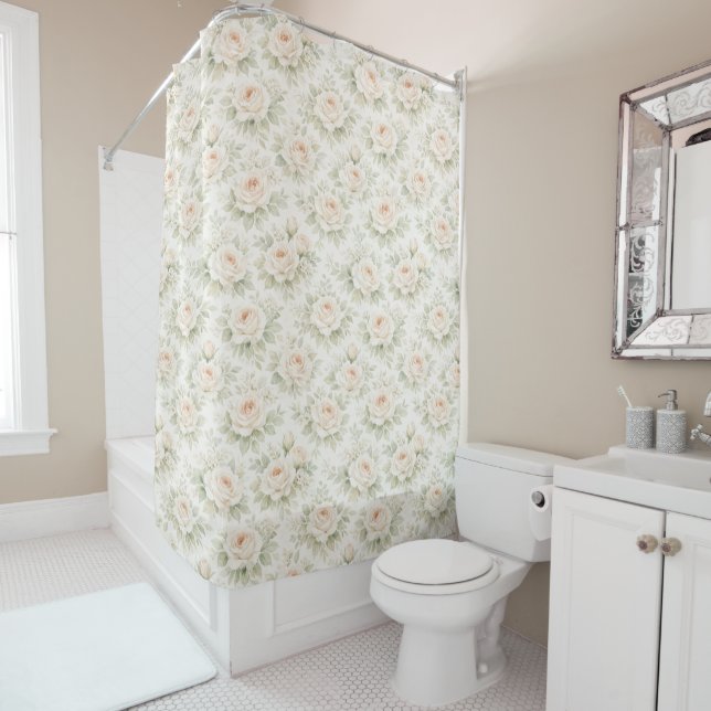 Bridal Floral Pattern Shower Curtain (In Situ)