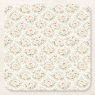 Bridal Floral Pattern Square Paper Coaster