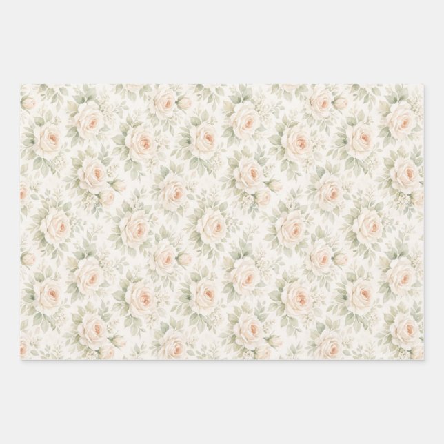 Bridal Floral Pattern Wrapping Paper Sheets (Front)