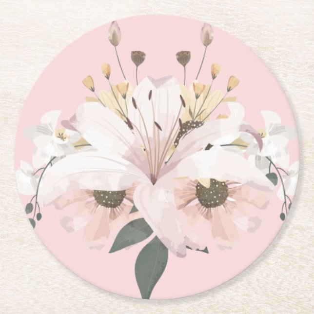 Bridal Floral Round Paper Coaster (Front)
