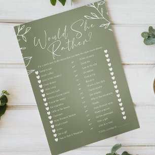 Bridal Game Would She Rather Sage Green Flowers