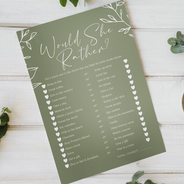 Bridal Game Would She Rather Sage Green Flowers (Creator Uploaded)