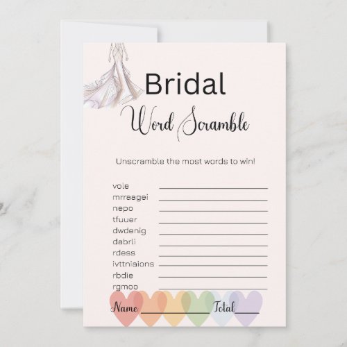 Bridal Gown Bridal Cream Word Scramble Game Invitation