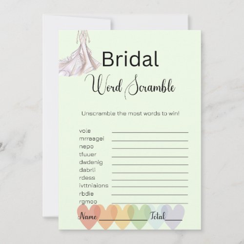 Bridal Gown Bridal Green Word Scramble Game Invitation
