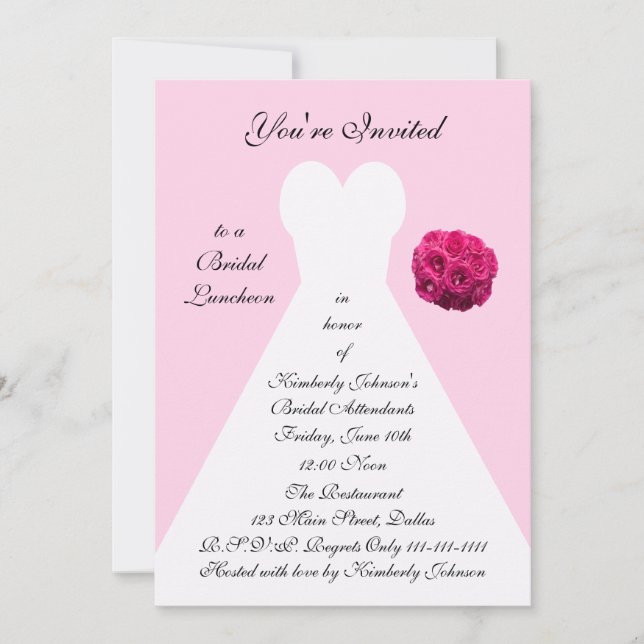 Bridal Gown Bridal Luncheon Invitation -- Pink (Front)