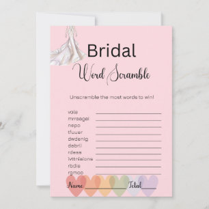 Bridal Gown Bridal Pink Word Scramble Game Invitation