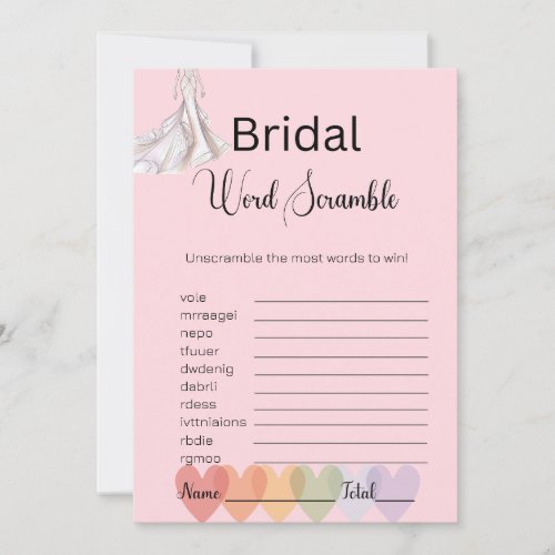 Bridal Gown Bridal Pink Word Scramble Game Invitation