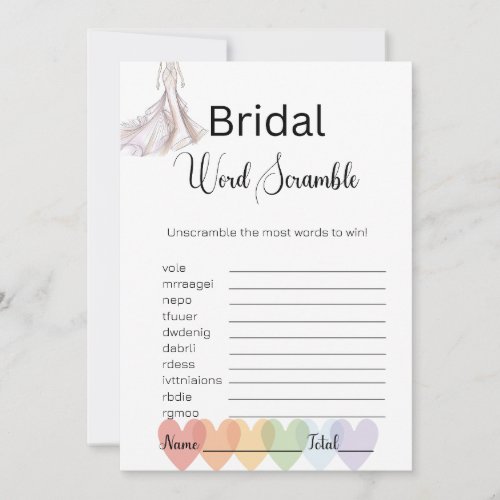 Bridal Gown Bridal White Word Scramble Game Invitation