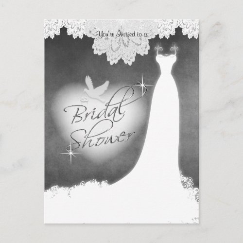 Bridal Gown on Chalkboard with Lace  White Dove Invitation Postcard