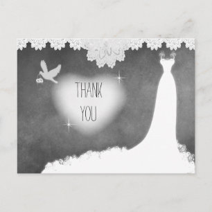 Bridal Gown on Chalkboard with Lace & White Dove Postcard