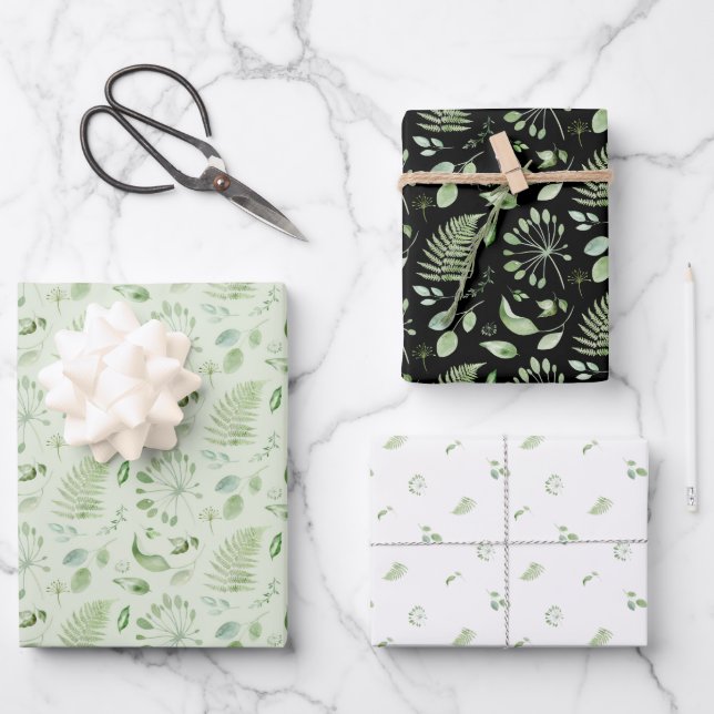Bridal Green Tropical Leaves and Ferns  Wrapping Paper Sheets (Front)