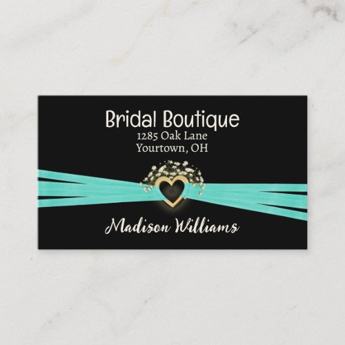 Bridal Heart and Aqua Ribbon  Business Card