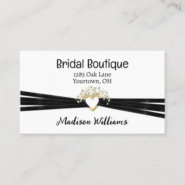 Bridal Heart and Black Ribbon Business Card (Front)