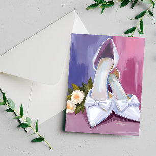 Bridal Heels   White Rose Watercolor Wedding Card
