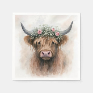 Bridal Highland Cow Wearing a Floral Crown Napkins