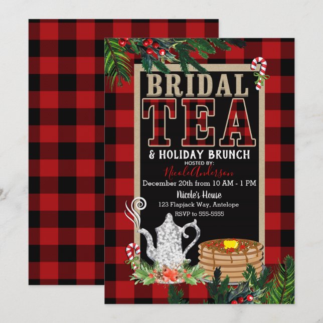 Bridal Holiday Tea & Brunch Elegant Rustic Plaid Invitation (Front/Back)